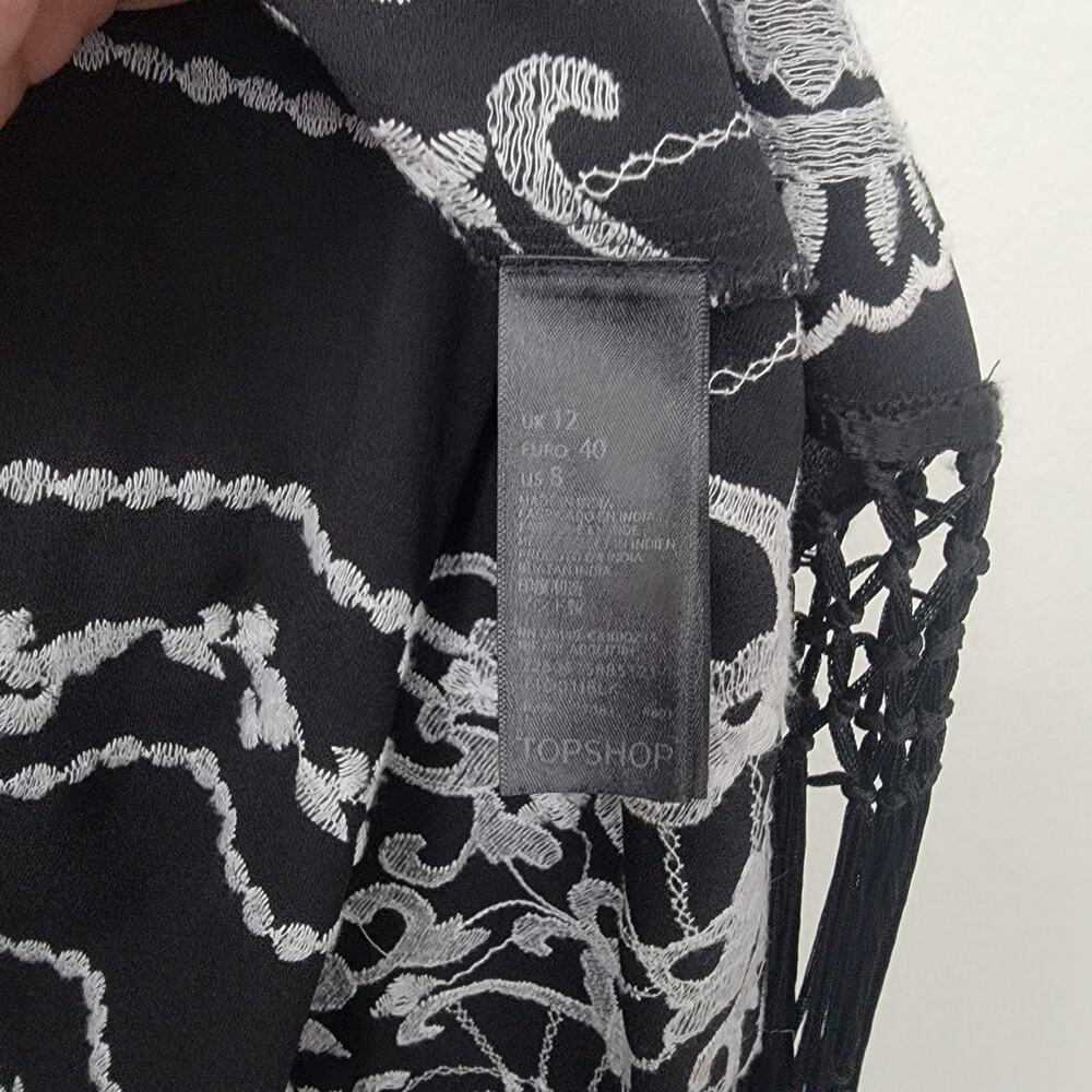 Topshop Kimono‎ Open Front Cardigan Embroidered Fringe Long Sleeve Witchy Sz 8 - Picture 15 of 15
